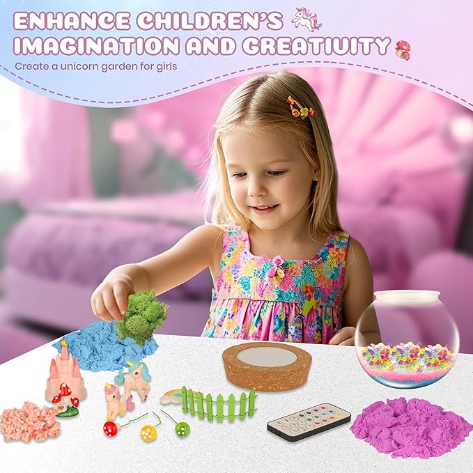 Nicella Unicorn Light-Up Terrarium Kit for Kids - LED Night Light Birthday Gift for Girls Ages 4 5 6 7 8-12 Year Old - Unicorn Toys for Girls - DIY Arts and Crafts Kit for Kids - Best Presents