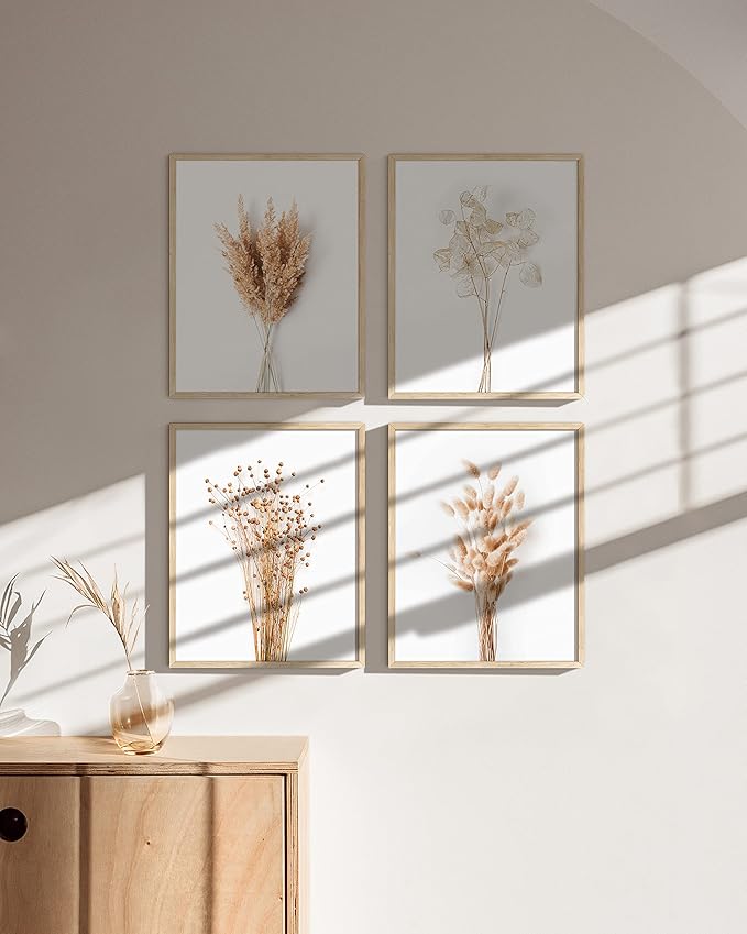 HAUS AND HUES Flower Wall Decor - Set of 4 Floral Wall Art, Framed Flower Paintings, Floral Pictures, Frameable Botanical Posters (8x10, Beige Frame)