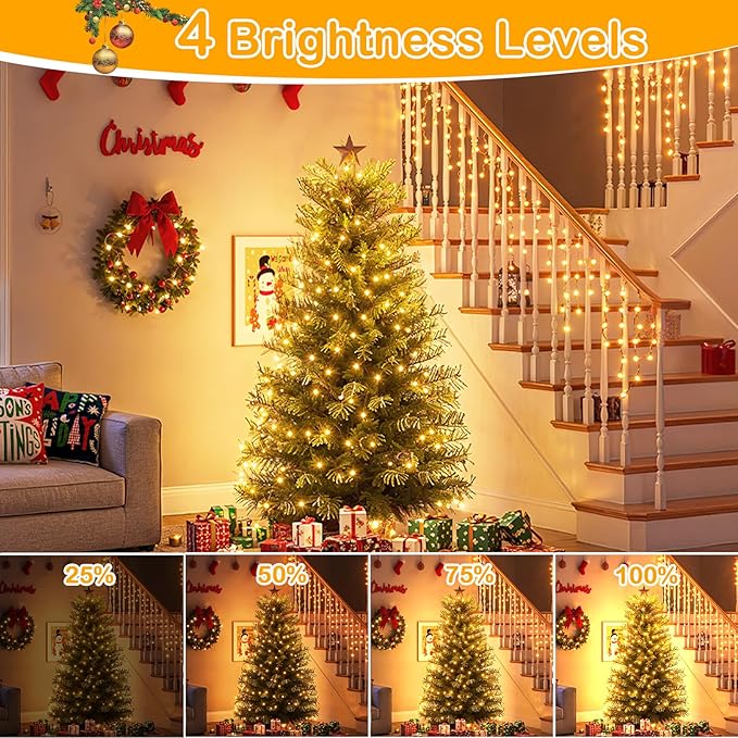 Decute 300LED 99FT Christmas Tree String Lights Green Wire Dimmable with Remote Control, UL Listed Plug in Fairy Starry Lights Decorative for Christmas Tree Party Wedding Indoor Outdoor Warm White