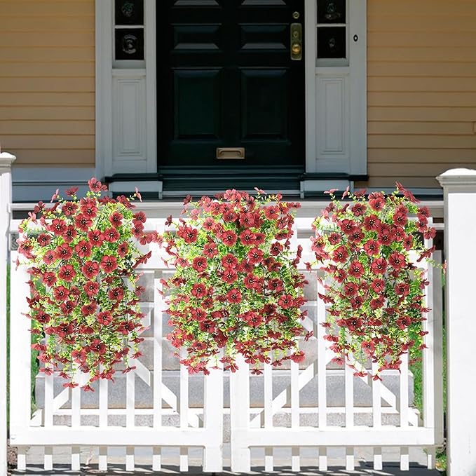 ZFProcess Artificial Hanging Flowers for Outdoors Spring Decoration, 2PCS Silk Fake Daisy Realistic Outdoor Flowers UV Resistant Porch Patio Window Yard Decor (Brown)