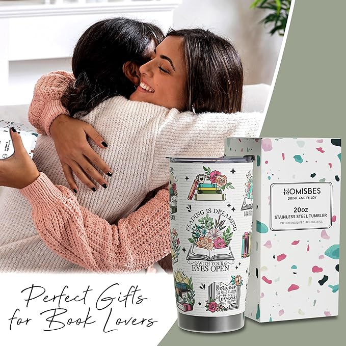 HOMISBES Book Lover Gifts for Women - Reading Tumbler Bookaholic Tumbler Gift for Her - Gift for Book worm - Tumbler for Book Nerd - Travel Tumbler 20oz