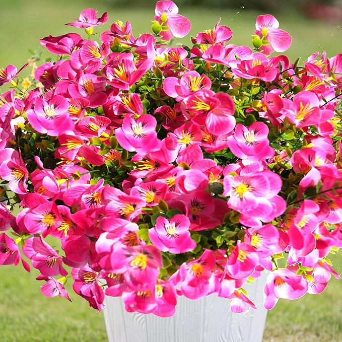 Artificial Flowers for Outdoor, Realistic Faux Plants for Outside Indoor Porch Patio Window Box Planter Home Decor (Rose red-12)