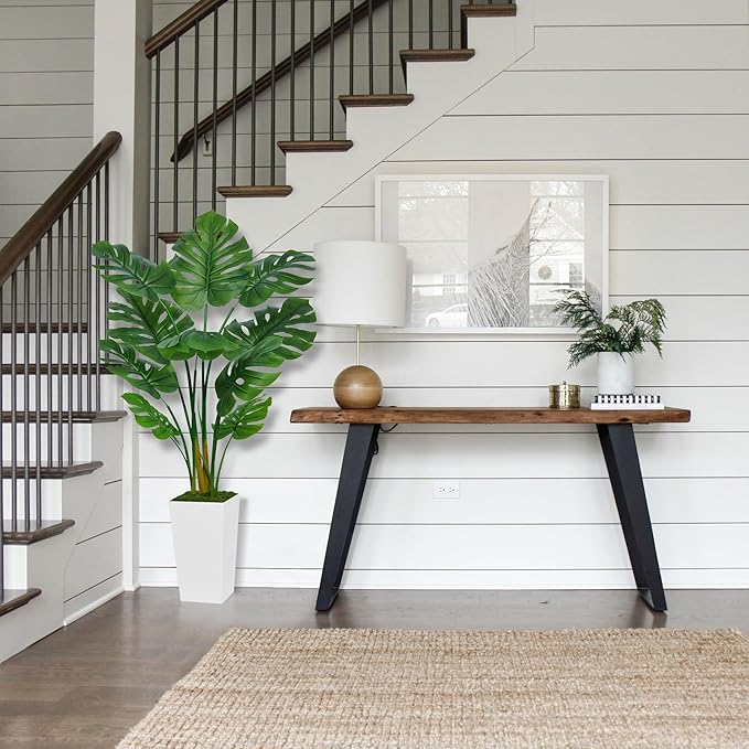 ASTIDY Artificial Monstera Deliciosa Plant 5FT - Faux Tropical Palm Tree with White Tall Planter - Fake Swiss Cheese Floor Plant Potted - Artificial Tree for Home Office Living Room Decor Indoor