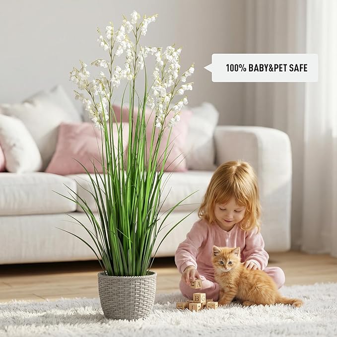 Ttranewsoo Green Onions Home Decor Fake Plants Lily of The Valley Snake Plant Home DéCor Accents Artificial Grass Room Decor Artificial Plants Indoor Artificial Grass 47“ （2PCS ） White