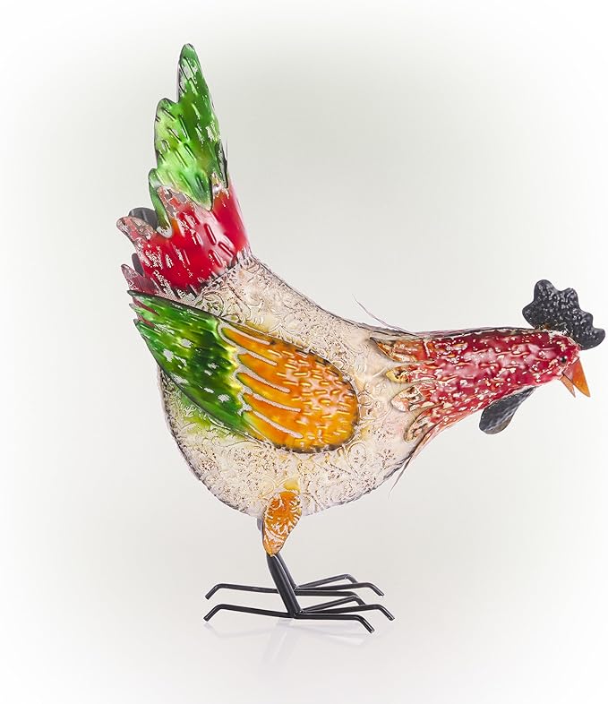 Alpine Corporation ORS858 Indoor/Outdoor Metal Pecking Hen Decorative Garden Statue, 21" H, Multicolor