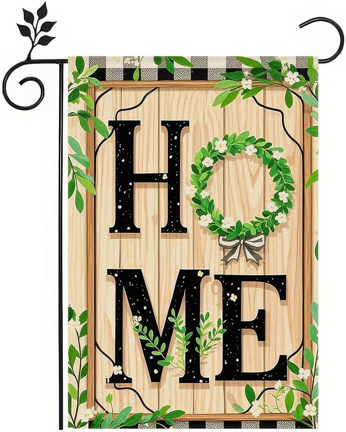 Spring Garden Flags 12x18 Double Sided Flag Garden Decor HOME with Greenery and Floral Accents Spring Gardens Flags For Outside Springs Decor Outdoor Yard Decoration