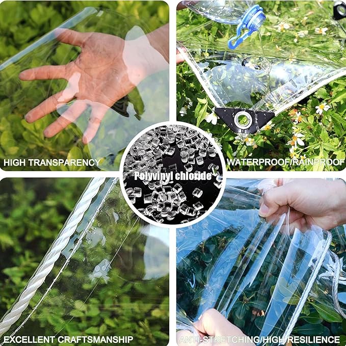 Clear Vinyl Tarp, Clear Tarps Heavy Duty Waterproof Tarp Cover with Reinforced Edge 6.5' x 8.2',14Mil Thickened Tear Resistant PVC Vinyl Tarpaulin for Home Garden Outdoor