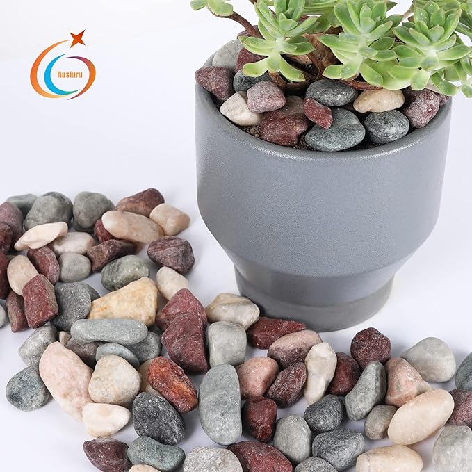 Ausluru 5lbs Natural River Rocks, Polished Pebbles for Plants Garden, 1-2 inch Decorative Countryside Stones, Ideal for Fish Tank, Vases, Crafting, Garden Landscaping Rocks,Countryside
