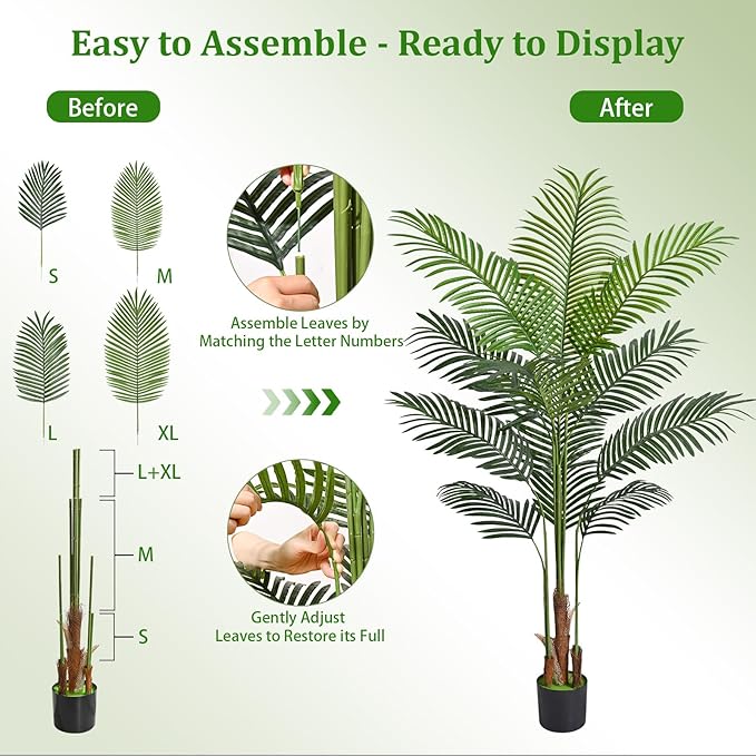 5.2 FT Artificial Plants Indoor, Tall Plant Palm Tree with Weighted Planter, Tropical Fake Tree with Realistic Leaves & Trunks for Home Office Living Room Bedroom Indoor Outdoor Decor