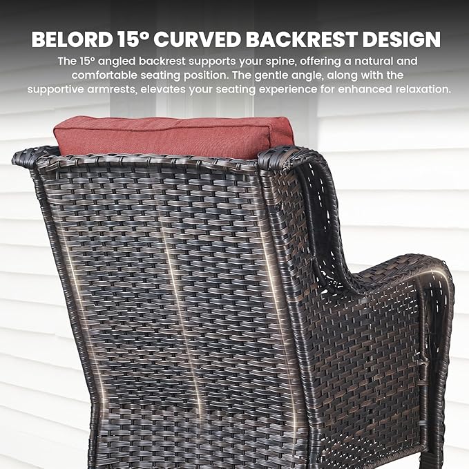Belord Wicker Furniture 4 Pieces Outdoor Patio Furniture Set Patio Chairs with Ottomans Conversation Set for Porch Garden Deck Balcony Poolside
