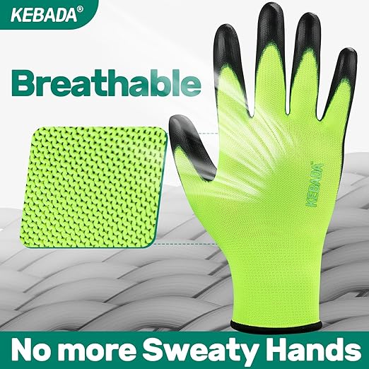 Kebada W1 Work Gloves for Men and Women, PU Coated Safety Gloves with Grip, Touchscreen, Ideal for Warehouse Package Handling, Construction, Gardening, Green XL