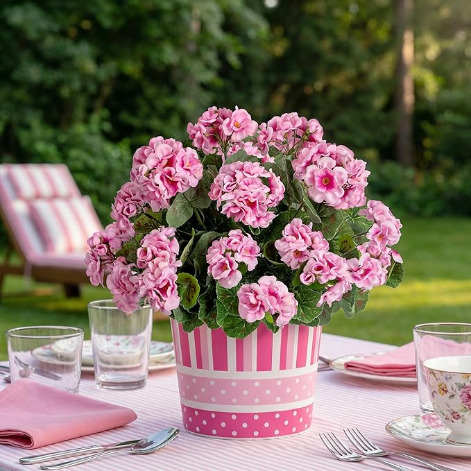 Uqueeten 4PCS Fake Flower Artificial Geranium,Artificial Flowers for Outdoors, Geraniums Artificial Flowers Realistic,Artificial Geraniums for Outdoors Fake Plant Decoration((Pink) 14.4"