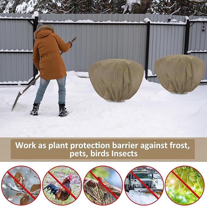 Wesnoy 18 Pcs Winter Plant Covers Freeze Protection 39.4x23.6 Inch Horizontal Shrub Tree Plant Protection Bags Frost Blanket with Drawstring for Fall Winter Outdoor Garden Planting (Brown)