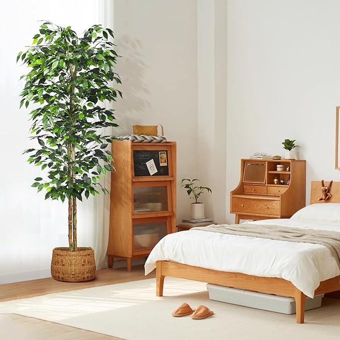 HAIHONG 2Packs 6FT Artificial Ficus Trees with Realistic Leaves and Natural Trunk, Faux Ficus Tree with Sturdy Plastic Nursery Pot, Fake Ficus Tree for Office Home Farmhouse for Indoor Outdoor Decor