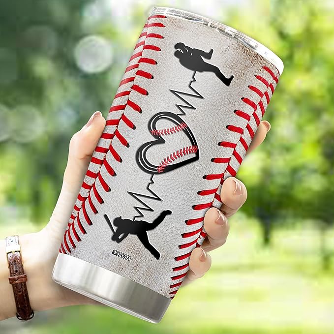 WONWIX Personalized Baseball Tumbler Gifts 20oz Travel Cup Coffee Mug Stainless Steel Insulated with Lid Gift for Men Women Sports Lovers Baseball Fan Players Coach