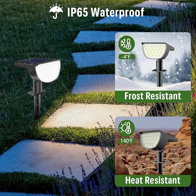 GKGG Solar Lights Outdoor Waterproof IP65, Solar Powered 76 LED 3 Lighting Modes Solar Spot Lights Outdoor for Yard Garden Landscape Pathway (Cool White, 6 Pack)