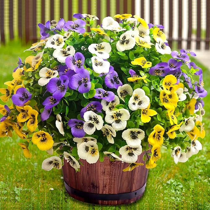Thinktral Artificial Flowers for Outdoors Fake Plants, 14 pcs Fake Flowers Artificial Plants Outdoor UV Resistant, Silk Faux Flowers Shrubs Greenery Plants for Porch Garden Patio Window Box Decor
