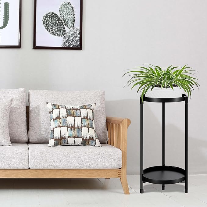 Atpddpey Plant Stand indoor outdoor - 2 Tier black Tall Metal Flower Pot Holder Potted Display Rack - Heavy Duty Corner Plant Shelf for Patio Garden Balcony Living Room Bedroom