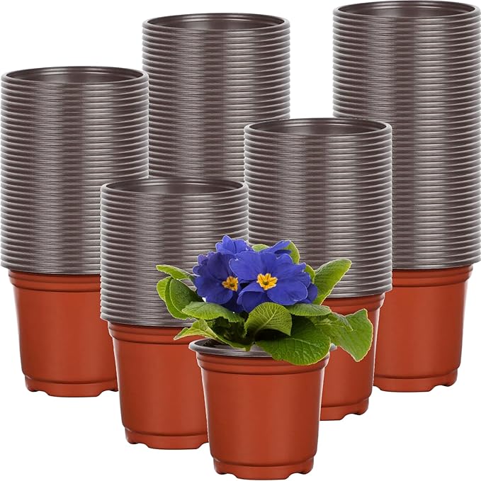 BeapTcely 100 Pcs 4 Inch Plant Nursery Pots Bulk Plastic Pots Plants Seed Starting Pots Garden Pots with Drainage Holes for Plants Succulents Seedlings Cuttings Transplanting (100, 4 Inch)