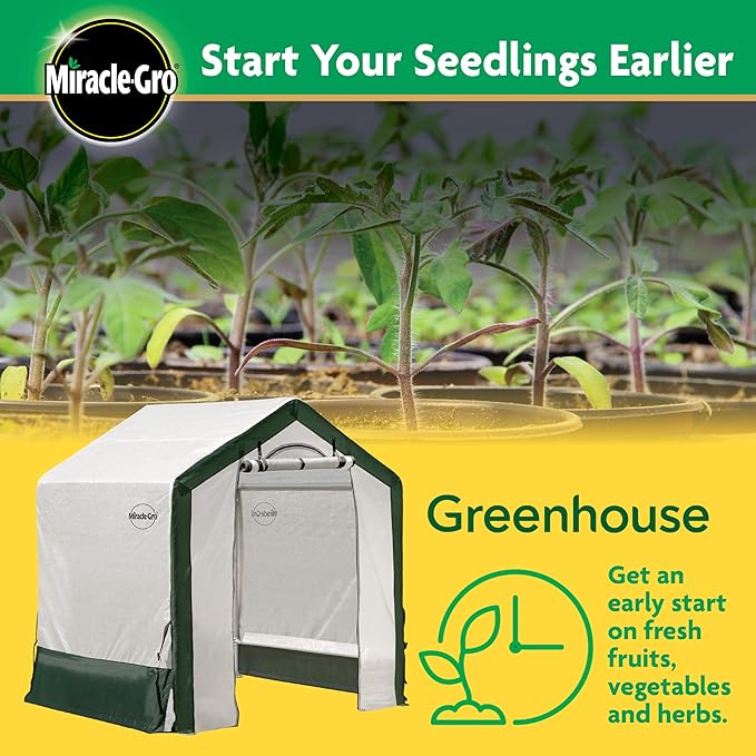 Miracle-GRO 6' x 4' x 6' Outdoor Mini Walk-in Greenhouse Plant Tent, All-Season Small Walk-in Plant Growth Accelerator with UV-Treated Fabric Cover and Zippered Panels, Clear