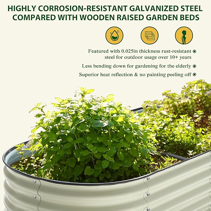 BlueWish 8ftx2ftx2ft Raised Garden Bed, Raised Garden Beds with 2 Aluminum Support Rods, Galvanized Steel, Rubber Strips, Planter Raised Beds for Vegetable, Flower, Herbs