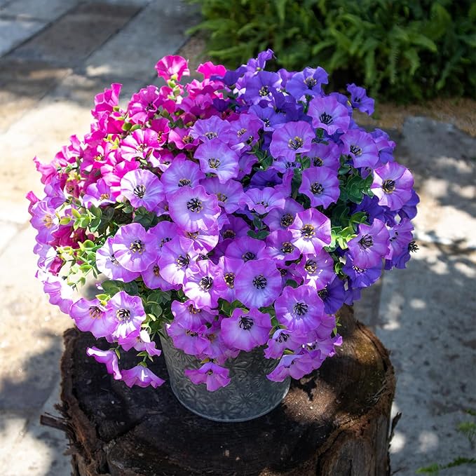 VDVST Artificial Flowers for Outdoors,UV Resistant Artificial Outdoor Flowers,Not-Fading Faux Flowers for Outdoor Planters for Front Door Porch Yard Patio Garden Home Decor,12 Bundles Mix 3 Colors