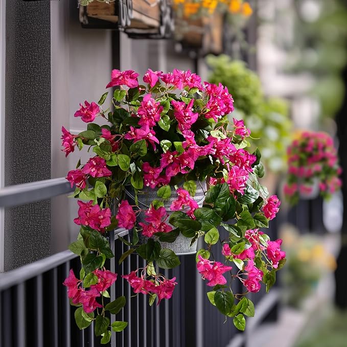 Artificial Hanging Bougainvillea Flowers for Outdoor 3 Pcs Faux Bougainvillea Flowers Fake Hanging Plants Silk Flowers Long Trailing Vines for Front Door Porch Planter Patio Balcony (Light Purple)