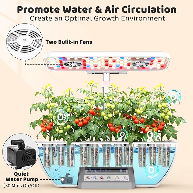 Hydroponics Growing System Kit, 17 Pods Indoor Herb Garden with 2 Fans Air Circulation, 102 28W Grow Light, Smart Water Cycle, Auto Timer, 10L Water Tank, Perfect Indoor Gardening System Gifts (White)