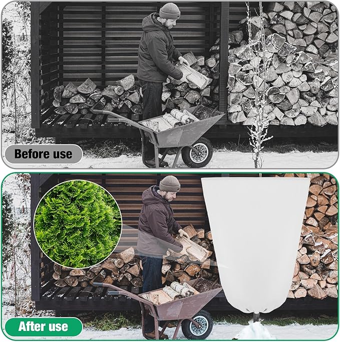Vincreem 4 Pcs Plant Covers Freeze Protection 35.4" x 59" Winter Frost Blankets for Outdoor Plants with Zipper Drawstring Frost Cloth Freeze Covers Warm Shrub Jacket for Fruit Tree Potted(White)