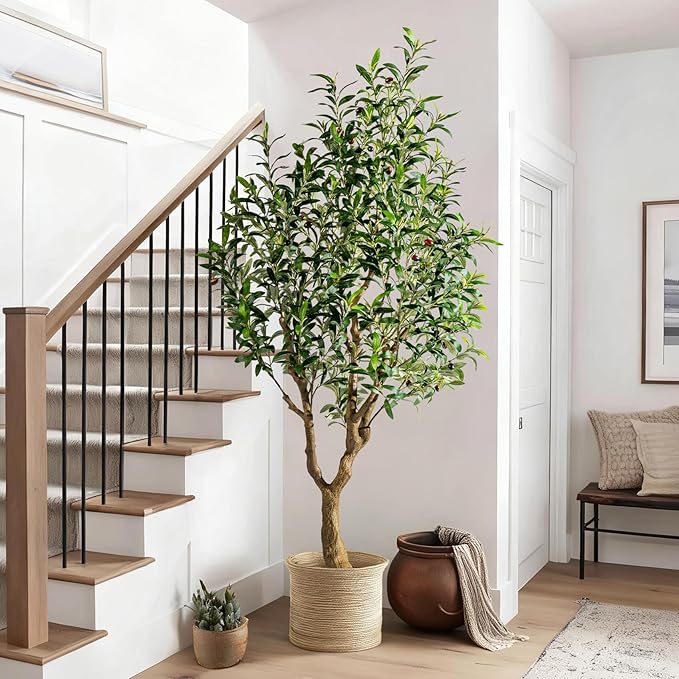 Erimda 6FT Faux Olive Tree with Tall Exquisite Planter Artificial Olive Tree Tall, Potted Fake Olive Plant with 1260 Real Touch Leaves, Indoor Outdoor Home Garden Office Decor