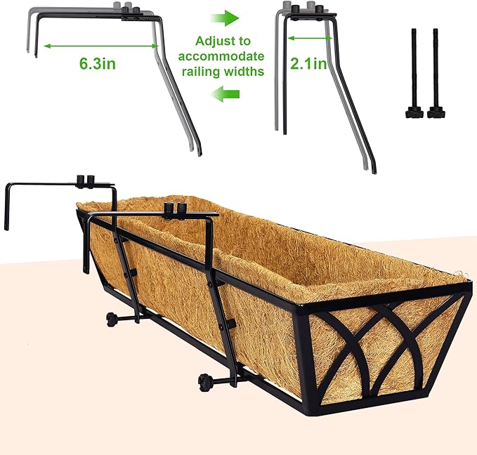30 Inch Window Deck with Coco Liner, Fence Metal Hanging Flower Planter Window Basket Deck Railing Planter Boxes for Outdoor Garden Lawn，30" Window Boxes Horse Trough with Coconut Coir Liner, 2pcs