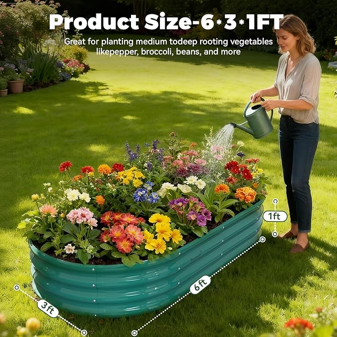 2 Pcs Galvanized Raised Garden Beds for Outdoor,6x3x1ft Metal Planter Box Kit for Vegetables, Flowers, Herbs, Large Elevated Gardening Bed with High Yield, Rust-Resistant Steel Panels, Easy Assembly