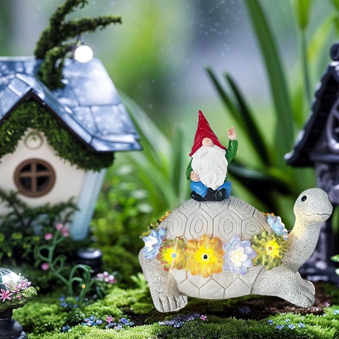 memeyou Gnome Hide a Key Outside Turtle Garden Decor Outdoor Key Hider Statues Funny Decorations for Yard Patio Lawn Solar Figurine with Light Ornaments Housewarming for Women Mom Grandma