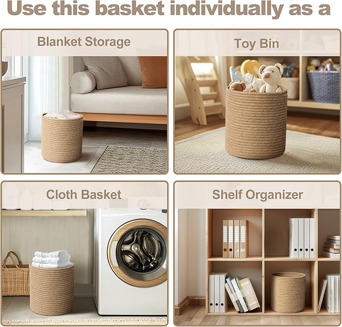 Plant Basket with Stand, Indoor Round Wicker Basket Plant with Bamboo Wood Stand, Decorative Woven Rope Flower Indoor Planter with Legs, Boho Bamboo Wood Planter Holder (Jute)