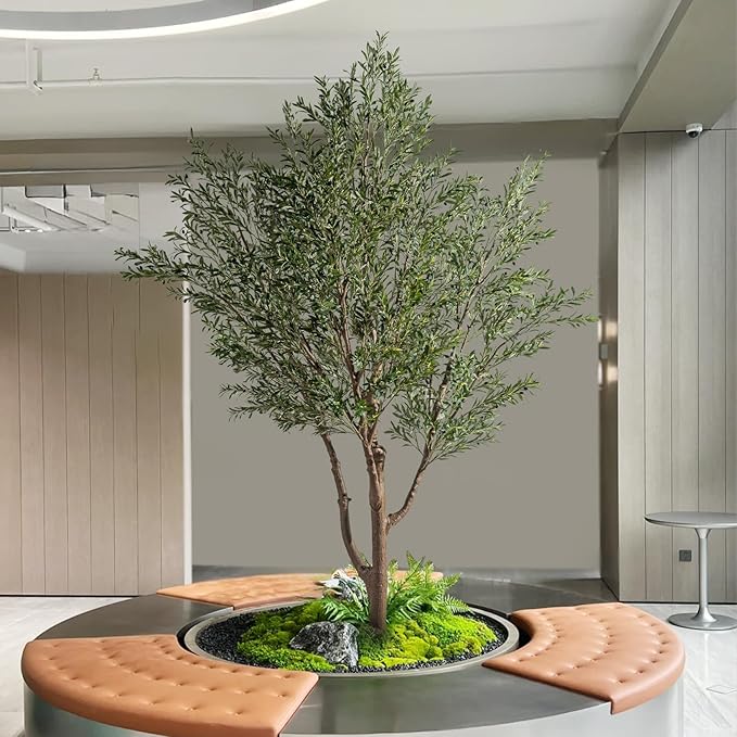 Erimda 11.5FT Artificial Olive Tree Tall Faux Silk Plant Tall Faux Olive Tree with Natural Wood Trunk & Lifelike Fruits Fake Potted Tree or Home Office Decor