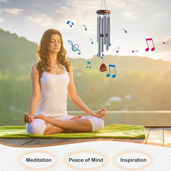 Bursvik Large Aluminium Wind Chimes 37 Inches to Create a Zen Atmosphere Suitable for Outdoor, Garden, Patio Decoration. Classic Wind Chimes with Wind Catcher Suitable as A Gift for Unisex(Blue Grey)