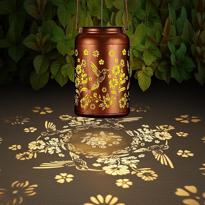 Hummingbird Solar Lanterns Outdoor Waterproof Garden Decor, Christmas Birthday Gifts for Women Mom Grandma,Hanging Metal Solar Lanterns LED Decoration(Hummingbird)