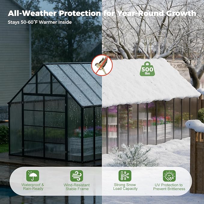 WACASA 24x10x10 FT Greenhouse for Outdoors, Easy 3-Way Connectors, Heavy-Duty Aluminum Frame, Wind/Snow Resistant for Gardening/Urban Farming, Includes Sliding Door & Ventilation Windows