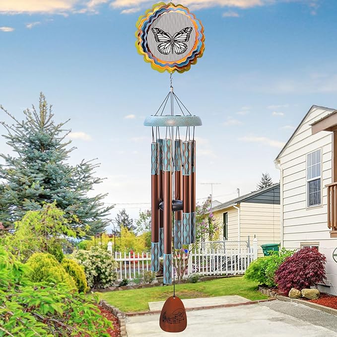 Aoedelyart Wind Chimes for Outside with 3D Animations Butterfly Wind Spinner,37" Memorial Wind Chimes Outdoor Garden Decor,Butterfly Gift for Women Mom Grandma Wife,Patio Decorations,Garden Ornaments