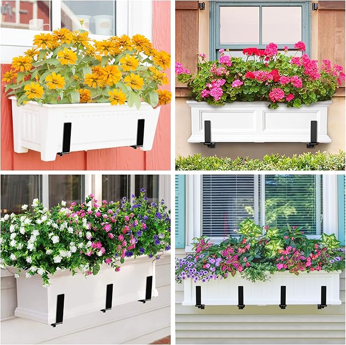 Y&M 6 PCS Adjustable Window Box Brackets for Planter Box, Heavy Duty Wall Mounted Hooks Hangers for Flower Baskets Holder Durable, Hanging Brackets for Fence Patio Garden Balcony