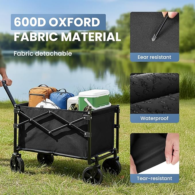 NEWBULIG Collapsible Wagon Cart, Foldable Beach Wagon with Wheels - Lightweight Foldable Utility Cart, Easy to Carry for Grocery Shopping, Garden & Camping