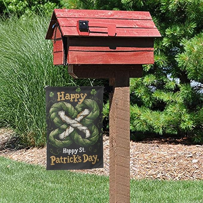 Rope Style Clover Garden Flag 12x18 Inch Double Sided All-Weather Polyester Outdoor Flag For Patio Lawn Yard And Garden Welcome Decor
