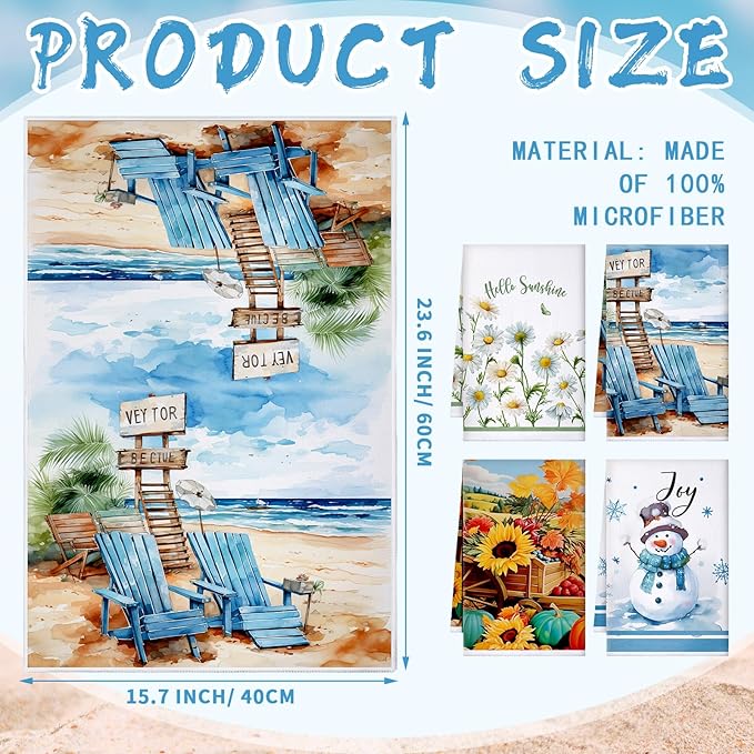 Bencailor 16 Pcs Winter Kitchen Towels Seasonal Holiday Hand Dish Towels Winter Snowman Gnome Soft Absorbent Vintage Tea Dishcloths for Spring Kitchen Bathroom Home Decor Gifts 16 x 24 Inch