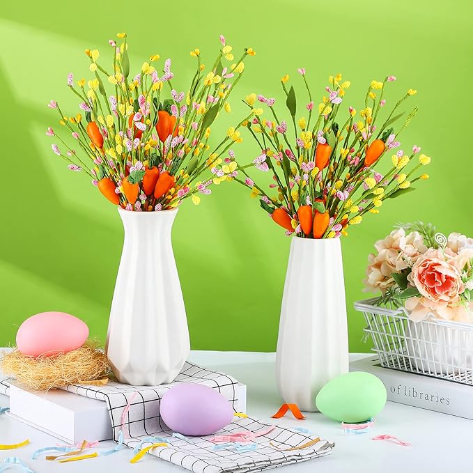 Tigeen 8 Pcs Artificial Easter Stems Easter Decorations Spring Colorful Berry Picks with Carrots Fake Picks Decor for Floral Arrangement Home Centerpiece Vase Windowsill Decor