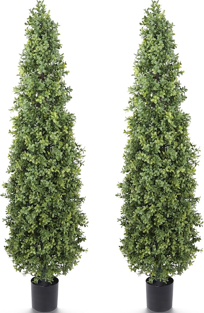 Yuwinron Artificial Boxwood Topiary Tree 4FT Fake Topiary Tree Faux Potted Topiary Plant for Porch Home Garden Decor 2Pack