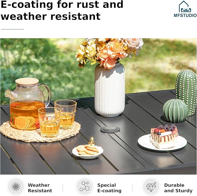 MFSTUDIO Patio Table and Chairs Set, 7 PCS Outdoor Dining Set with 6 Patio Dining Chair and 1 Heavy Duty Metal 59" Table for 6, All Weather Resistant Patio Furniture, Grey