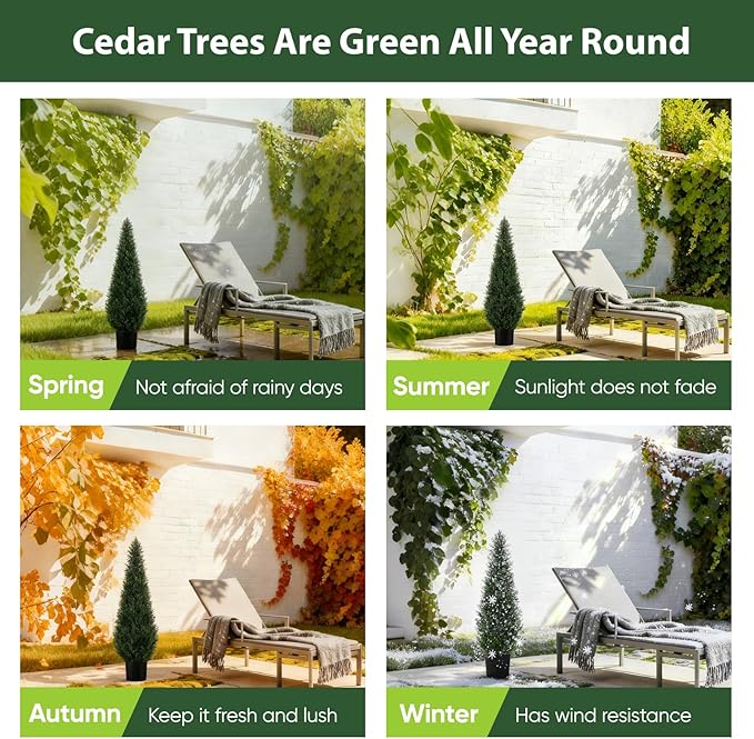 Artificial Trees for Outdoors, BUZIGUBY Artificial Cedar Topiary Trees, 4FT Topiary Trees Artificial Outdoors for Porch, Dense Arborvitae Tree for Front Door Patio Deck Balcony Yard Decor, 2 Pack