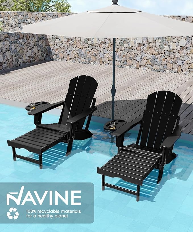 Adjustable Adirondack Chair with Retractable Ottoman Set of 6, HDPE Folding Adirondack Chair with Cup Holder, All Weather Fire Pit Chair for Outdoor.