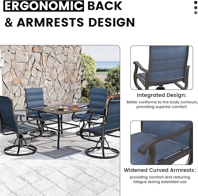 Patio Swivel Chairs Set of 4, Outdoor Dining Chairs with High Back, All-Weather Swivel Rocker Chair for Lawn, Porch or Garden (Padded Navy)