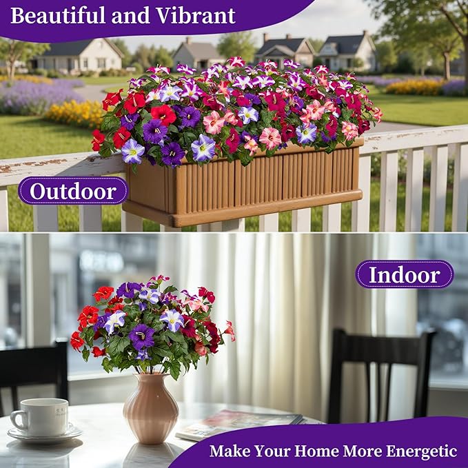 Brlita 19 Inch Artificial Flowers for Outdoor Indoor Garden Home Decoration,Faux Flower for Home Office Garden Patio Balcony 4 Bundles (Multiple Color)